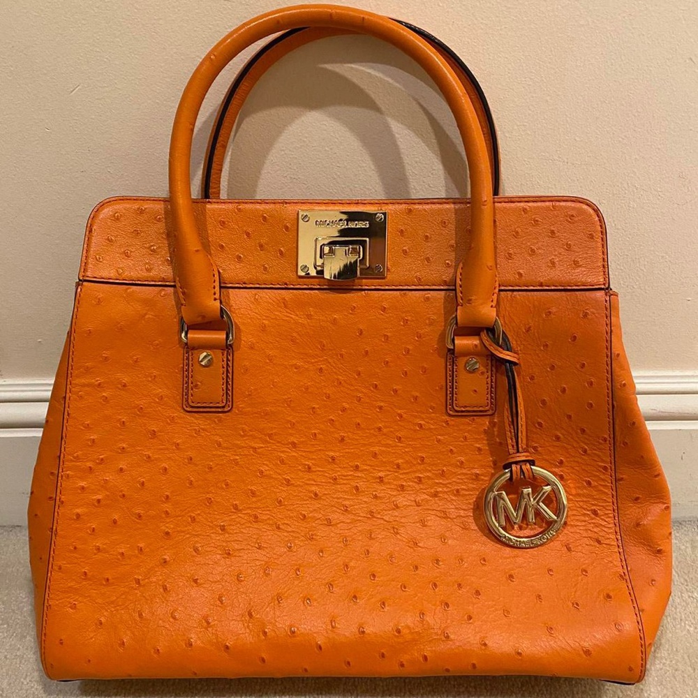 Michael Kors orange ostrich tote bag